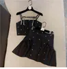 HIGH QUALITY est Designer Fashion Runway Suit Set Womens Strass Beaded Mini Skirt 210521