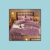 Set di biancheria da letto Forniture Tessili per la casa Giardino 4 pezzi Intagliato Dutch Veet Ricamo Pizzo Queen King Size Piumino Er Set Letto Gonna Federa Bedclo