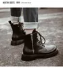 2022 New Men's Martin Boots Warm Plus Velvet Black Leather Boots British Style High-top Work Shoes Autumn and Winter