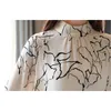 Impressão de moda manga longa chiffon blusa mulheres coreano estilo tops e outono stand flare roupas 5959 50 210521