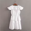 Ruffle Sleeve V Neck White Wrap Klänning Kvinnor Sommarskiktad Kort Bomullstrand Ärmlös Sundress Vestidos 210427