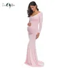 Rose épaules dénudées à manches longues robes de maternité gaine ajustée robe de grossesse Photo Shoot Vestidos de fiesta de noche Y0924