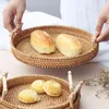 Naczynia Płytki okrągły kształt ręcznie tkany koszyk rattan cukierki do przechowywania taca piknikowa chleb ekologiczny narzędzia kuchenne