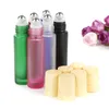 10ML 1/3Oz Frosted Glass Roller Bottles Vials Containers with Metal Roller Ball and Wood Grain Plastic Cap for Essential Oil