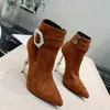 Top quality latest PP ultra-high bare boots Martin Rhinestone Buckle silver thin heel 12cm Designer Fashion Diamonds Ghost Leather Sheepskin Suede Genuine men