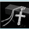 Halsband hängar juvelkryssare hiphop cross charm full is ut cz simulerade diamanter katolska korsfix kristen hänge halsband med lo