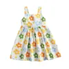 Girl Holiday Style Beach Floral Print Sleeveless Suspender Dress with White Background Suitable For Holiday Birthday Party G1026