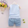 Baby Boy Sommar Vest Kläder Set Bomull Boys Star Shorts 2 Pieces Outfits 2021 Ny Anlände Street Costume Kids Casual Wear X0802