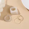 Ensemble de bagues en cristal pour femmes, perles de cristal tendance, faites à la main, couleur or, métal blanc, acrylique, cadeaux de fête, 4 pièces/ensemble