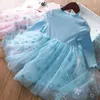 Höst Girl Dress Winter Baby European American Ruffles Långärmad Kläder Star Net Garn Princess 210625