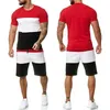Sommar män sätter o-nacke t-shirt och knä längd shorts två stycken sets tracksuit mankläder jogger casual los hombres conjuntos x0610