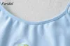 Foridol Broderie Camis Camis Cherry Top Femmes Casual Camis Sexy Shirts Bleu Dames Crop Tops Mujer Été Mignon Tops Filles 210415