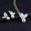 Ohrringe Halskette Hesiod Schmetterling Tier Schmuck Set Emaille Metall Imitation Perlen Mädchen Frauen Hochzeit Party