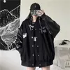 youth apparel women's Korean Harajuku style jacket oversized leather pure black 210922