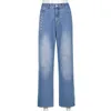 Niebieski numer Drukuj Proste Y2K Dżinsy Dla Dziewcząt Kobiet Kobiet Moda Dżinsowe Spodnie Vintage Harajuku Capris 210415