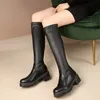 Riding Boots Women Shoes Platform High Heel Long Round Toe Chunky Heels Knee-High Lady Winter White Size 44 210517