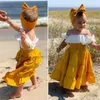 Summer Baby Enfants Girl Top Qualité Tenues Off Épaule Solide Couleur Volants Débardeur Longue Robe Flare 3pcs Ensemble Mode Nouveaux Vêtements 1521 Y2