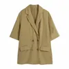 Oversize Women V Neck Double Breasted Jacket Summer Fashion Ladies High Street Loose Female Solid Color Blazer 210515