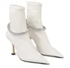 Элегантная зимняя италия бренд Leille Angle Boot Luxury Женские заостренные замшевые кожаные ботинки Хрустальная цепь леди платье Eu35-43