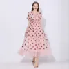 Lantejoulas vestido de morango mulheres elegante vestido longo v neck slow sleeve mesha sexy vestidos festa vintage vestido floral mulheres robe 210311