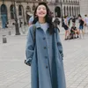 Women's Wool & Blends Long Woolen Coats Korean Fashion Preppy Style Vintage Sleeve Thicken Cardigan Chic Butterfly Cuffs Oversized Jacket