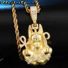 Full AAA Iced Out Bling Zircon Cubique Cuivre Egypte Ankh Croix Anubis Pendentifs Colliers Pour Hommes HIP Hop Bijoux En Gros X0509