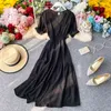 Elegant V Neck Vestidos Korean A-line Women Dress High Waist Retro Summer Dresses Holiday Robe Beach Style 16813 210415