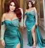 Arabic Plus Size Aso Ebi Hunter Green Mermaid Prom Dresses Lace High Split Evening Formal Party Second Reception Birthday Bridesmaid Gowns Dress ZJ