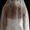 Veille de mariage long avec perles Veille de mariée de la cathédrale en une couche avec un peigne Veil perlé pour la mariée accessoires de mariage en ivoire blanc x07265032514