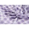 Sweet Purple Plaid Crop Dress Women Elastic Vintage Bownot Elegant Mori Girl Korean Dresses Summer Preppy Style Vestidos 210417