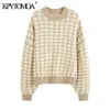 KPYTOMOA Maglione oversize moda donna Maglioni lavorati a maglia pied de poule Vintage Manica lunga Allentato Pullover donna Chic Top 210914