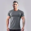 Cotton slim fit short sleeve men's summer sports elastic round neck T-shirt muscle brothers fitness suit half sleeve breathable thin T-shirt X0322