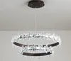 Modern Living Room Led Chandelier Lighting Nordic Dimmable Black Round Crystal Bedroom Kitchen Dining