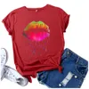 Colorful Lip Print Tee Fashion Women Casual Short Sleeve O-neck T-shirt Tops 2020 Summer Plus Size S-5xl Top For Women Y0629