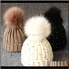 Lindo gorro de punto infantil niñas ganchillo niños diseñador lentejuelas pompón de piel sólido al aire libre gorros holgados niño 8Nhuj Uq2Ay