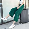 Women Summer Thin Knit Loose Trousers Black Wide Leg Pants Ankle Length Quick Dry Casual Lace Up Plus Size 210604