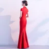 Etnische kleding Exquisite Red Embroidery Women Cheongsam Noble Elegant Bruidsmeisje Bruiloft Qipao Vestidos Vintage Sexy Chinese stijl Robe Gow