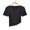 Women's T-Shirt Fashion Casual Striped Simple Irregular Crop Top Short Sleeve O Neck Pullover Tank Shirt 2022 Summer Slim Basic Tees