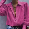 Kadın Şifon Bluz Fener Uzun Kollu Seksi Seksi Down Yaka Lady Ofis Gömlek Tunik Rahat Gevşek Tops Artı Boyutu Blusas Kadın Bluzlar