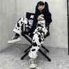 Houzhou Hippie Cow Print Jumpsuits Harajuku Wzorzyste Spodnie Koreański Styl Kombinezony Casual Baggy szerokie nogi Spodnie Wiosna 211124