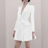 DEAT Damska Blazer Wysokiej Jakości Projekt Ruffle Slim Fit Temperament Pełna Rękaw Notched Biuro Lady Odzież AR421 210930
