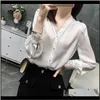 Kleding Apparel Drop Levering 2021 Mode Womens Tops en Blouses Plus Size Chiffon Shirt V-hals Office Blouse Lange Mouw Dames knop U