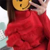 Real Rabbit Fur Patchwork Cloak Turtleneck Pullover Cape i Poncho Szal Moda Tassel Kobiety Jesień Zima Bat Rękaw Sweter 210416