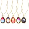 Vattendroppe Crystal Pendant Halsband för kvinnor Druzy Quartz Glass Multicolor Chain Halsband