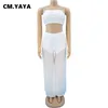 CM.YAYA Mulheres Conjunto de malha sem mangas sólidas sem mangas altas cortinas em linha reta calças longas 2 sets de duas peças sexy outfit verão y0625