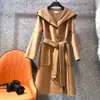 Fashion women's wool coat designer down jacket Outerwear Blends splicing double-sided tweed Hooded Coats winter warm and slim long coates with belt high quality