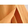 フレンチソリッドオレンジ色の包帯スパゲッティストラップミディドレスレトロセクシーな女性のレースアップスリップスリット夏のvestido 210429