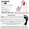Aneikeh PU гладиатор тонкие высокие каблуки сандалии женщины летняя платформа пряжка ремень твердая обувь насосы партии черный белый 16см 210626