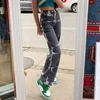 Marron Tie Dye Imprimer Y2k Baggy Maman Jeans Femmes Vintage Esthétique Droite Denim Pantalon Taille Haute Gris Pantalon Streetwear 210415