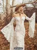 Lange Boho Mouwen Trouwjurken 2021 Sheer O-hals Vintage Gehaakte Bold Cotton Lace Bohemian Hippie Land Bruidsjurken